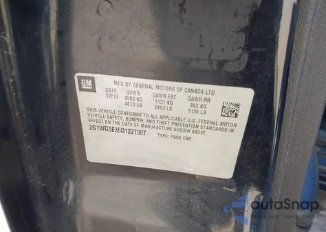 2013 Chevrolet Impala Lt из США, поврежденный, VIN 2G1WG5E36D1227007